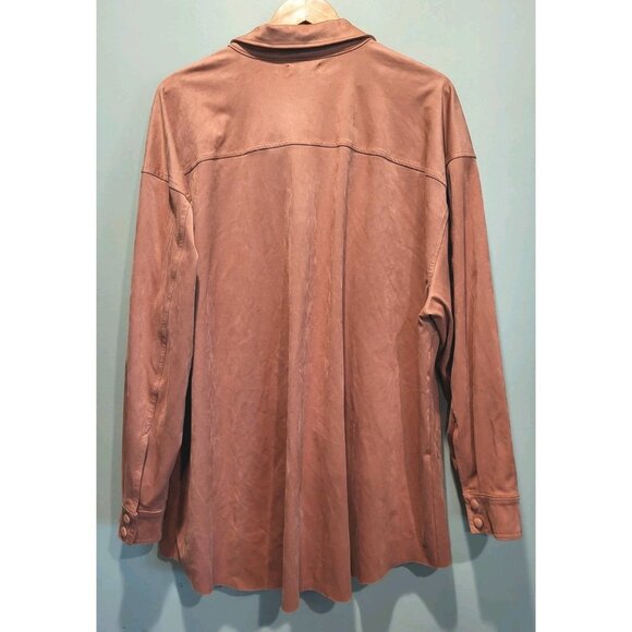 Good American Faux Suede Snap Up Shacket Blush Pink Pockets Sz 6/3X - Picture 5 of 8